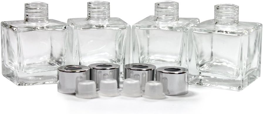 Frandy House Small Square Glass Diffuser Bottles Set of 4-2.5" High,50ml 1.7 fl oz. Fragrance Accessories Use for Diy Replacement Reed Diffuser Sets with Essential Oils,Reed Sticks. (50ML) - Image 5