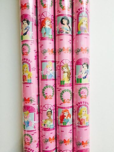 Gift Wrap - Disney Princess Jasmine Tiana Snow White Belle Pink Themed Wrapping Paper - 1 Roll - 20 sq feet