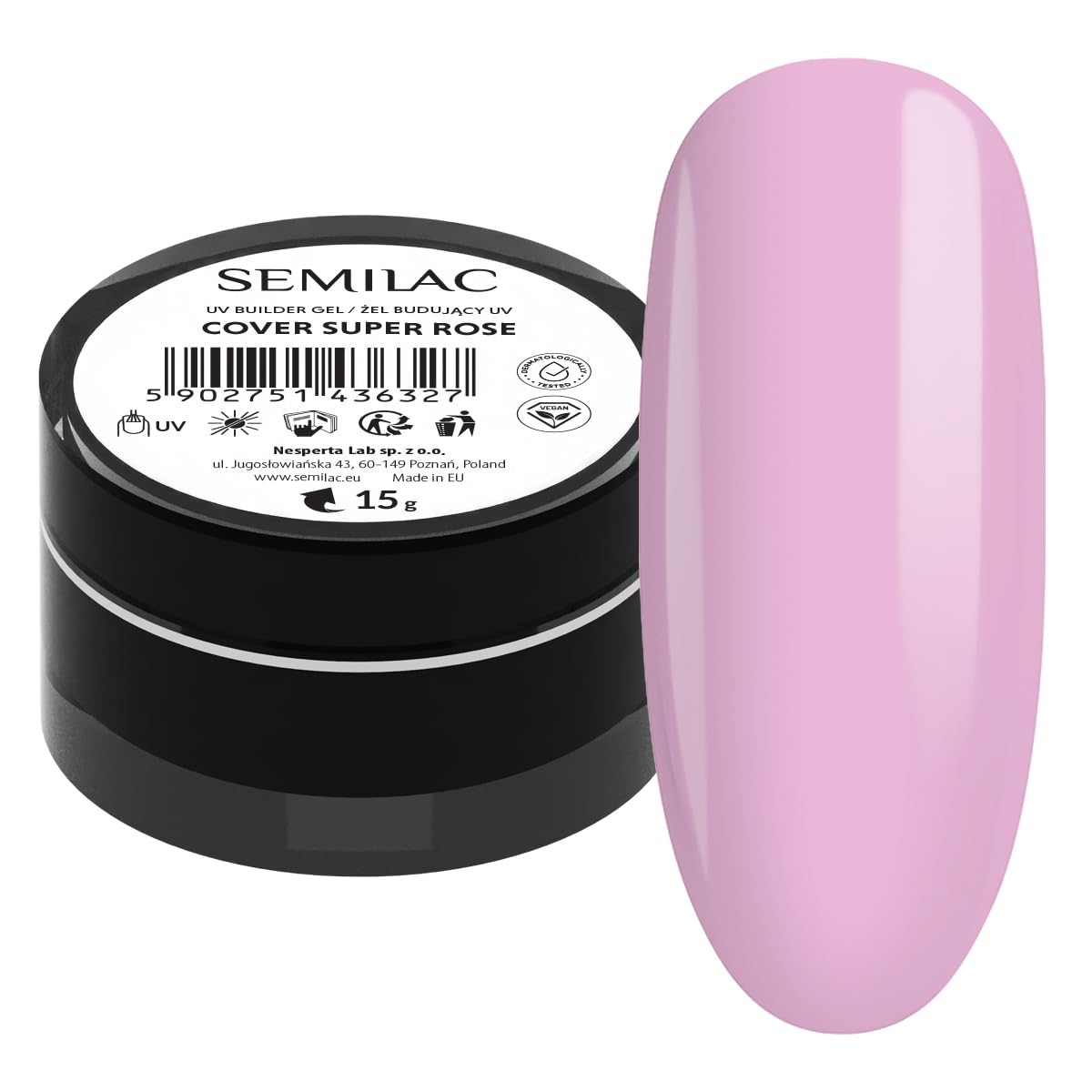 Semilac Super Rose Nail Builder For Hard Strong Nails & Extend Gel - Perfect For Nail Construction and Nail Art. Easy To Apply, Non Damaging - Repairs Broken & Damaged Nails 15g