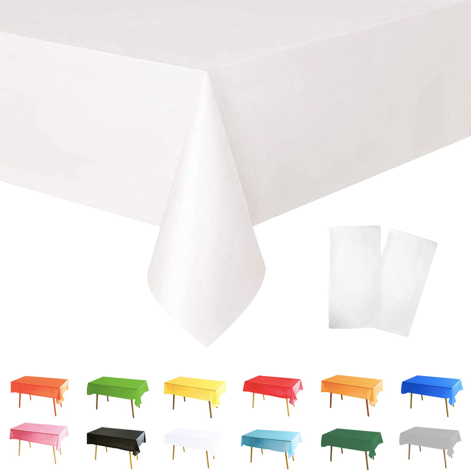 POPOYU 2Pcs White Table Cloth Table Covers,137x274cm VJ Day 80th Anniversary Party Dining Tablecovers Plastic Tablecloths for Union Jack,Wedding,Valentine's Day,Xmas,Birthday Picnic Decoration