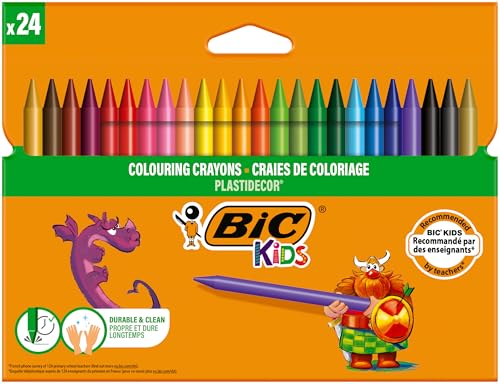 Kids Ceras de Colores para Niños, Óptimo para material escolar,Plastidecor, Colores Vivos Surtidos, Ideal para colorear, 24 Ceras (Paquete de 1)