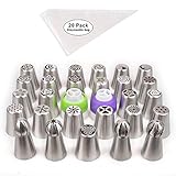 Russian Piping Tips Set 49 Piece Cake Baking Supplies - Decorating Set - 27 Russian Nozzles (includes 4 Sphere Ball Icing Tips) + 20 Pastry Disposable Bags & 2 Couplers - Extra Large Decoration Kit