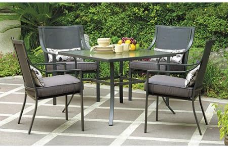 Mainstays Alexandra Square 5-Piece Patio Dining Set, Grey with Leaves, Seats 4