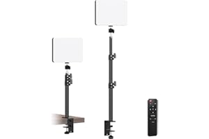 【20W 2-Pack】 RAUBAY LED Video Panel Light with Desk Mount Stand Kit, 3200K-5500K Bi-Colors Key Light with Stand C-Clamp for Live Stream, Video Conferencing, YouTube, TikTok, Make up