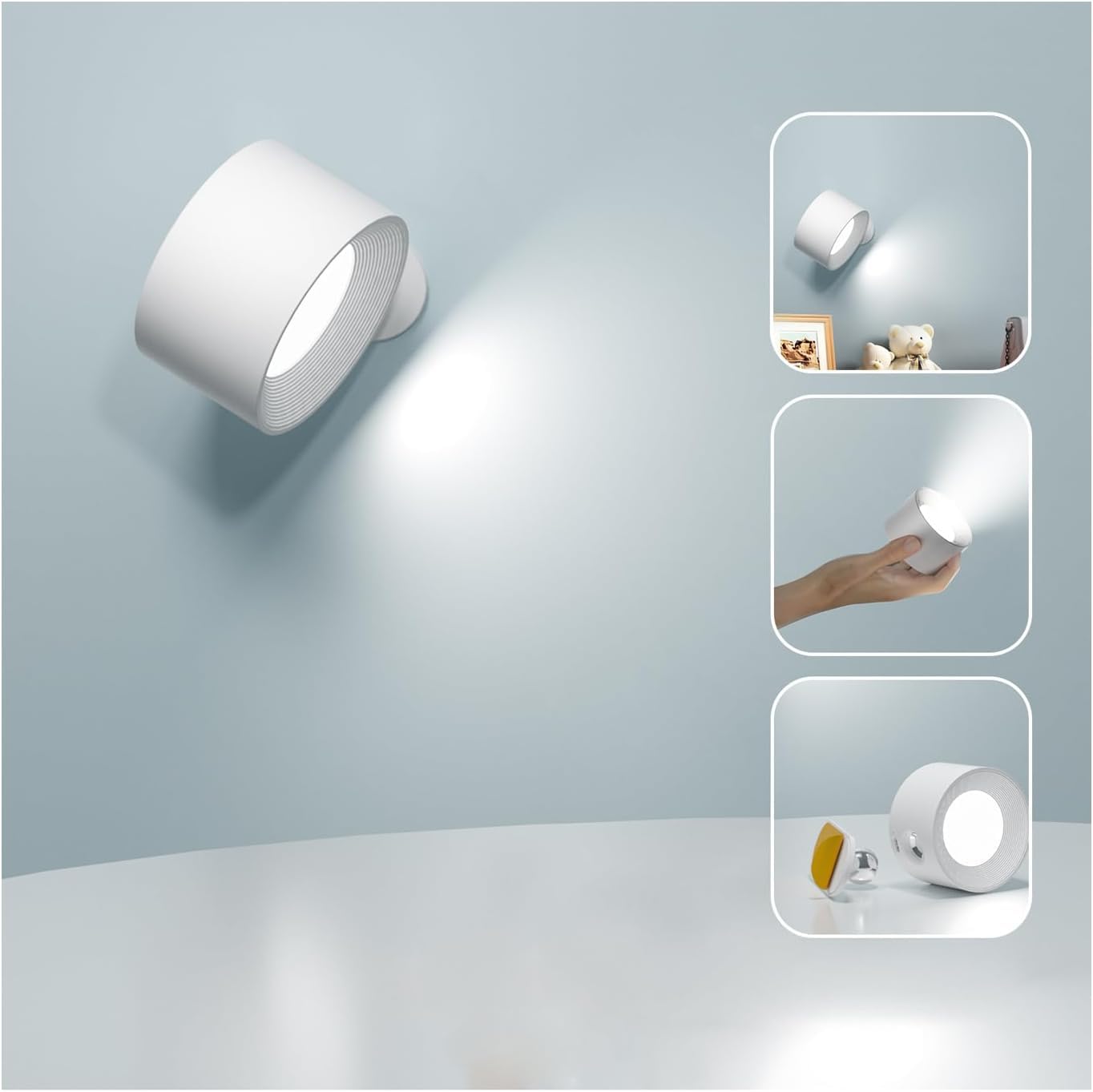 Photo 1 of Deyagoo LED Wall Sconce, Wall Mounted Lamp with Rechargeable Battery Operated 3 Color Temperature & 3 Brightness Level 360°Rotate Magnetic Ball, Cordless Wall Light for Reading Bedside-White
