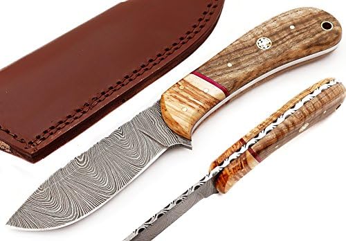 WT-2705 Custom hand made damascus steel blade gorgeous hunting knife with leather pouch.