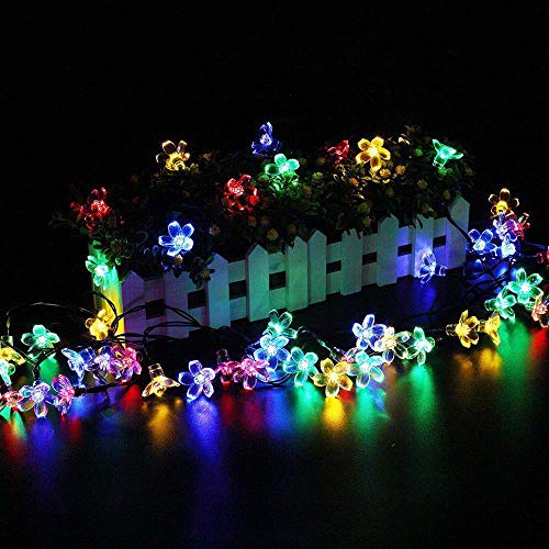 On Sale 21ft 50 LEDs Plum Blossom Lights String Solar Powered, 8 Lighting Modes Fairy Lights, Gift Ideas Christmsa Decor for Outdoor, Home, Lawn, Wedding, Patio, Party and Holiday