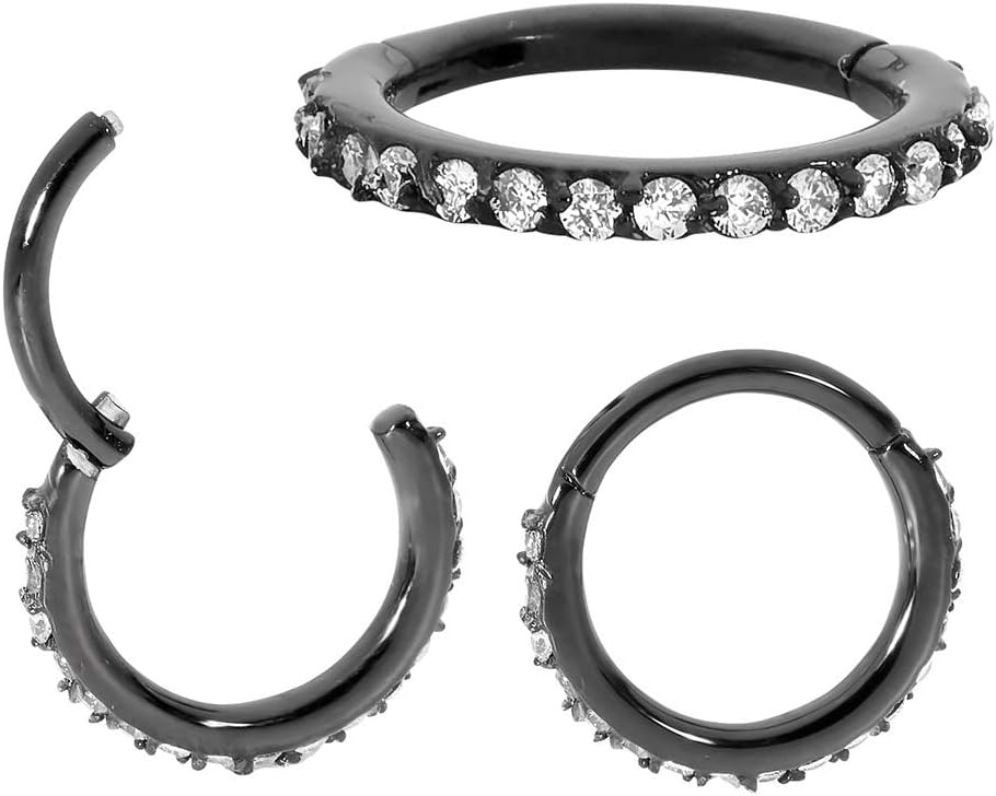 365 Sleepers 1 Pair Stainless Steel 16G Hinged Gem Segment Ring Hoop Sleeper Huggie Earrings