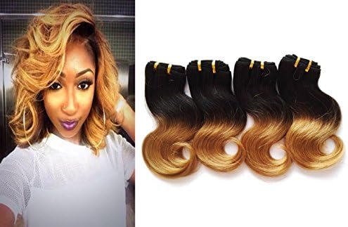 Babe Hair Cheap 2 Bundles Body Wave Brazilian Hair Weave Short Bob Ombre Two Tone 7a Body Wave Human Hair Extensions 50g/pc 100g/set (8 inch x 4pcs, 1B/27)