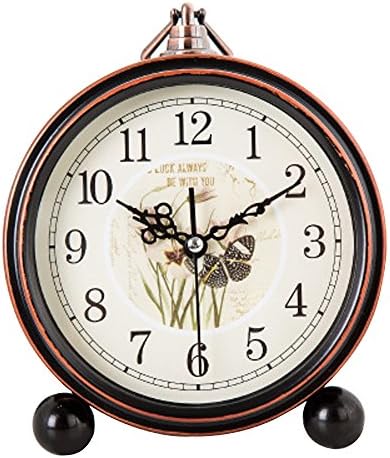 Vintage Silent Desk Alarm Clock Non Ticking Quartz Movement Battery Operated , HD Glass Lens, Easy to Read (6)