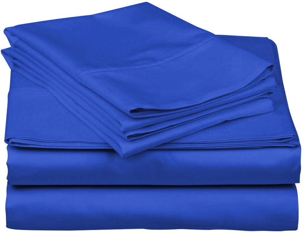 True Luxury 1000-Thread-Count 100% Egyptian Cotton Bed Sheets, 4-Pc King Royal Egyptian Blue Sheet Set, Single Ply Long-Staple Yarns, Sateen Weave, Fits Mattress Upto 18'' Deep Pocket