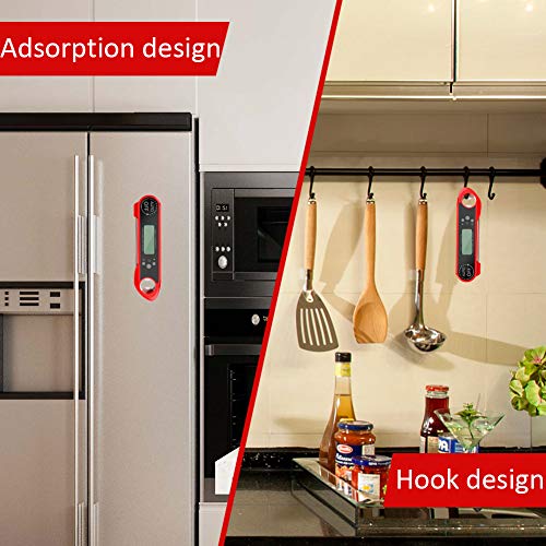 Meat Thermometer,Cuteadoy IP67 Waterproof Fast Folding Digital Instant Read Thermometer BBQ Thermometer with Calibration and Backlit Function Cooking Thermometer for Food,Milk,Grill,Bath (Red)