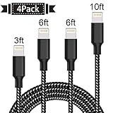 QIANXIANG iPhone Charger 4 Pack 3FT/6FT/6FT/10F Lightning cable,Extra Long Nylon Braided iPhone Cord to USB Charging for iPhone X/8/8 Plus/7/7 Plus/6S/6S Plus/SE/5S/5/iPad/Nano 7.[Black & White]
