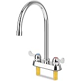 TNROTED Commercial Bar Sink Faucet with 8" Gooseneck Spout, 4 Inch Center Deck Mount Hand Sink Faucet for Laundry, Restaurant, Utility Sink, Brass Constructed