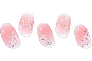 DUKASOU Gel Nail Strips No UV Light Needed, 22Pcs Pink Sakura Gel Nail Stickers for Women, Long Lasting Nails Polish Strip