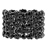 YACQ Women's Skull Stretch Cuff Bracelets - Elastic Band Fit Wrist 7 to 8 Inch - Lead & Nickle Free - Women Biker Jewelry