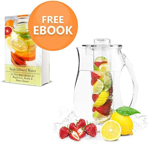 Infuser Pitcher | 2.9 Quartz / 2.75 L Fruit Lemon Tea Flavored Infusion Water Pitcher | Transparent Shatter Proof Acrylic Material with Removable Core | Excellent for Fruit Herb Tea Beverage | 1382