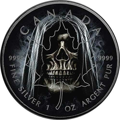 2018 CA Skull Maple Leaf PowerCoin SMOKE GRIM REAPER Death Maple Leaf 1 Oz Silver Coin 5$ Canada 2018 BU Brilliant Uncirculated