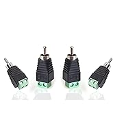 California JOS Phono RCA Male Plug to AV Screw Terminal Adapter Speaker Wire to Connector for Audio & Video (4 PCS, RCA Male Plug)