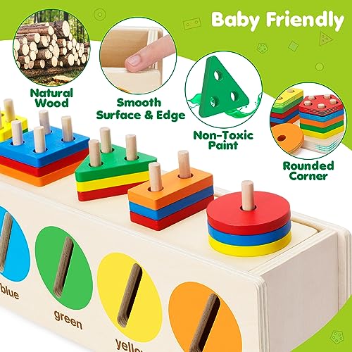 VOpitos Montessori Toys for Toddler 1+ Year Old, Wooden Color & Shape