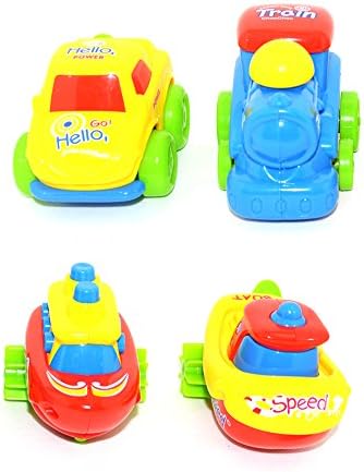 FanBell Push and Go Friction Powered Car Toys Set Mini Powered Play Vehicles For Baby Toddlers (Set of 4)