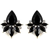 Art Deco Antique Vintage Pear Jet Black Onyx Rhinestone Bridal Bridesmaid Wedding Prom Cluster Earrings