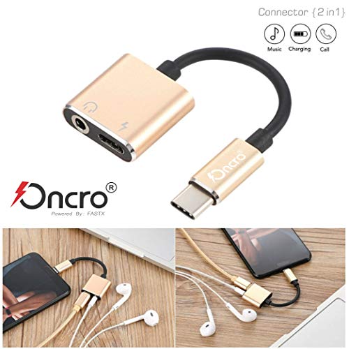 ONCRO® Trending Gold Metal 2 in 1 Type C to 3.5mm Aux Headphone Splitter Adapter Jack & Charging Jack Converter for 1 Pl