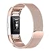 bayite Milanese Loop Bands Compatible Fitbit Charge 2, Stainless Steel Magnet Lock Metal, Rose Gold with Rhinestone Large