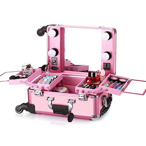 Ovonni small led makeup train case, lighted rolling travel portab…