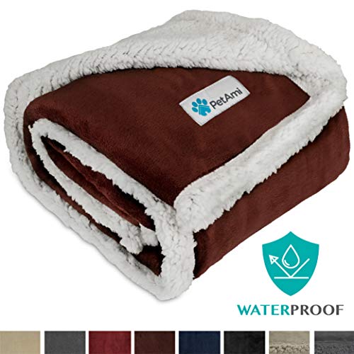 PetAmi Waterproof Dog Blanket for Medium Dogs, Puppies, Small Cats | Soft Sherpa Fleece Pet Blanket Throw for Sofa, Couch | Thick Durable Pet Bed Cover Floor Mat 30 x 40 inches (Brown)