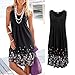 Women's Summer Casual Loose Mini Dress Print Pleated Sleeveless Sundress A-Line Beach Dresses (Black, Medium)