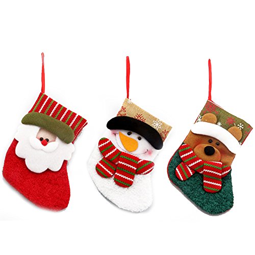 zhihu Various Styles Stockings for Santa Christmas Santa's Stockings Gifts Baskets Candy Holiday Candy Gift Bag and Treat Bags On Christmas Xmas Party Decorations (B-Set of 3)