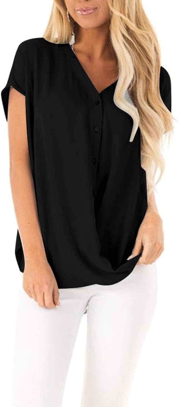Womens Summer Batwing Sleeve Chiffon Blouse TShirt Casual Loose V Neck