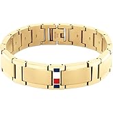 Tommy Hilfiger Men's Jewelry - Link Chain Bracelet – Bold Style, Fold-Over Clasp, Enamel Stripe Detail – Adjustable – Stainless Steel Accessory for Him