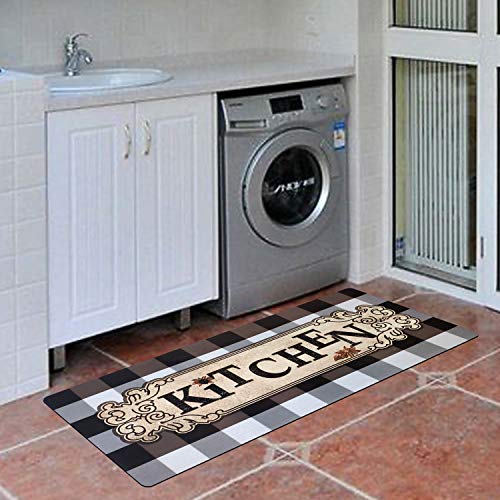 USTIDE Farmhouse Buffalo Plaid Kitchen Rug, Mocha/White Checkered