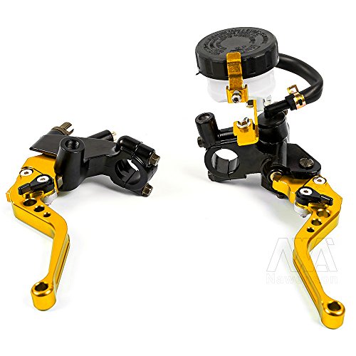 Universal 7/8" 22mm Motorcycle Clutch Brake Master Cylinder Reservoir Levers Kit Fluid Reservoir Set (Gold)