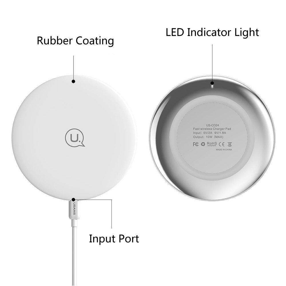 Wireless Charger, CoolMi Qi Wireless Fast Charging Pad for Apple iPhone X iPhone 8 iPhone 8 Plus, Samsung Galaxy Note 8 S8 S8 Plus S7 Edge S7 S6 Edge Plus(Compatible with All Qi Enabled Phones)-White