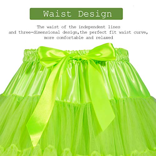 Women's Elastic Waist Chiffon Petticoat Puffy Tutu Tulle Skirt Princess Ballet Dance Pettiskirts Underskirt (Fluorescent Green) - Thumbnail 4