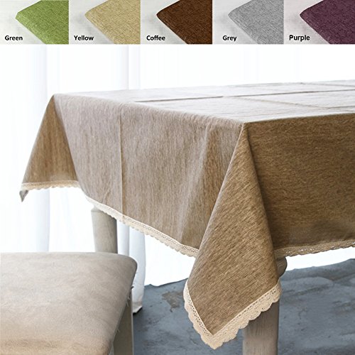 ColorBird Solid Cotton Linen Tablecloth Waterproof Macrame Lace Table Cover for Kitchen Dinning Tabletop Decoration (Rectangle/Oblong, 55