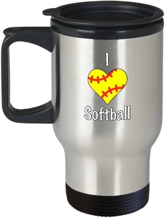 Softball Travel Mug I Love Gifts For Athlete 14 Oz Stainless Steel Coffee Cup