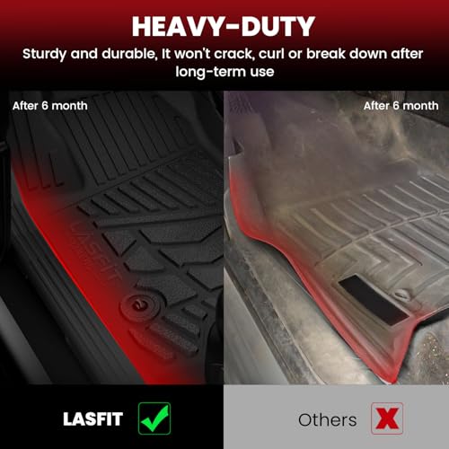LASFIT Floor Mats for 2019-2026 2025 Ram 2500/3500 Crew Cab Bucket Seat for Carpet & Vinyl Floor (NOT fit Model with PTO Kit), All Weather TPE Custom Fit Car Mats Floor Liners 1st & 2nd Row, Black