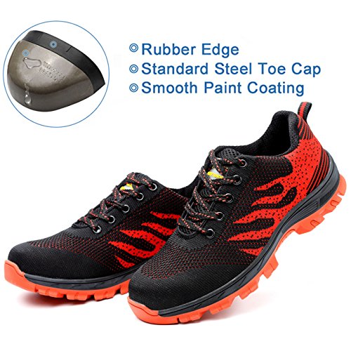 SUADEX Work Shoes for Men and Women, Industrial Construction Outdoor Casual Steel Toe Sneakers, Waterproof Puncture Proof Safety Unisex Footwear, Red-42