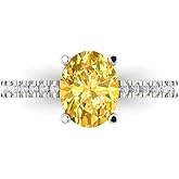 Clara Pucci 14K Solid White Gold 2.21 ctw Citrine Solitairewith Accents Ring for Women | Anniversary, Birthday Gift | 9X7mm Oval Cut