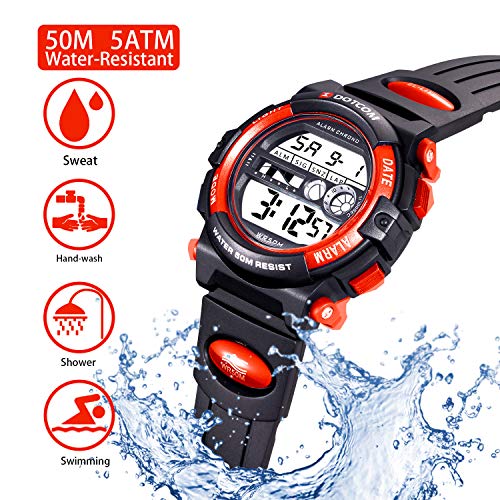 Digital Watch for Kids, Outdoor Sports Camping Swimming Boys and Girls Watch Waterproof Electronic Wrist Watch for Children with Time, Date, Calender, Alarm, LED Light, Stopwatch Functions