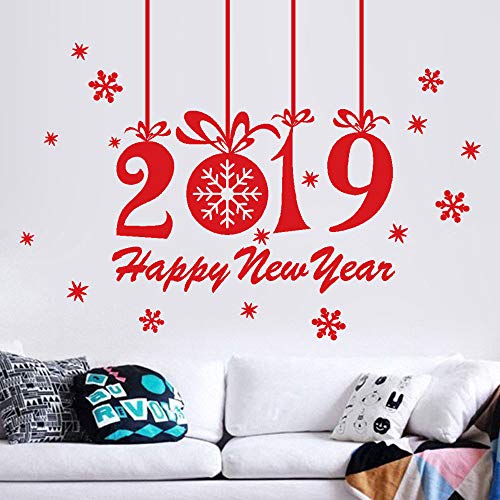 MSOO 2019 New Year Merry Christmas Wall Sticker Home Shop Windows Decals Decor (D 75X55cm/29.5x21.6inch, Red) - Thumbnail 3