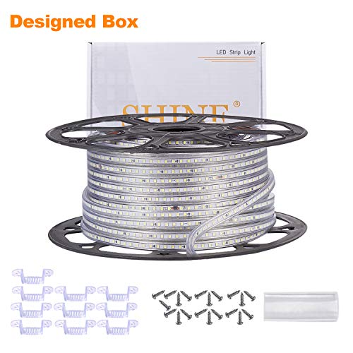 Shine Decor 6x10mm Dimmable LED Strip Lights, 150ft 4000K Neutral White, 110V Flexible Waterproof Rope Lights, 2835 120LEDs/M, for Indoor Outdoor Commercial Lighting Decoration, Accessories Included
