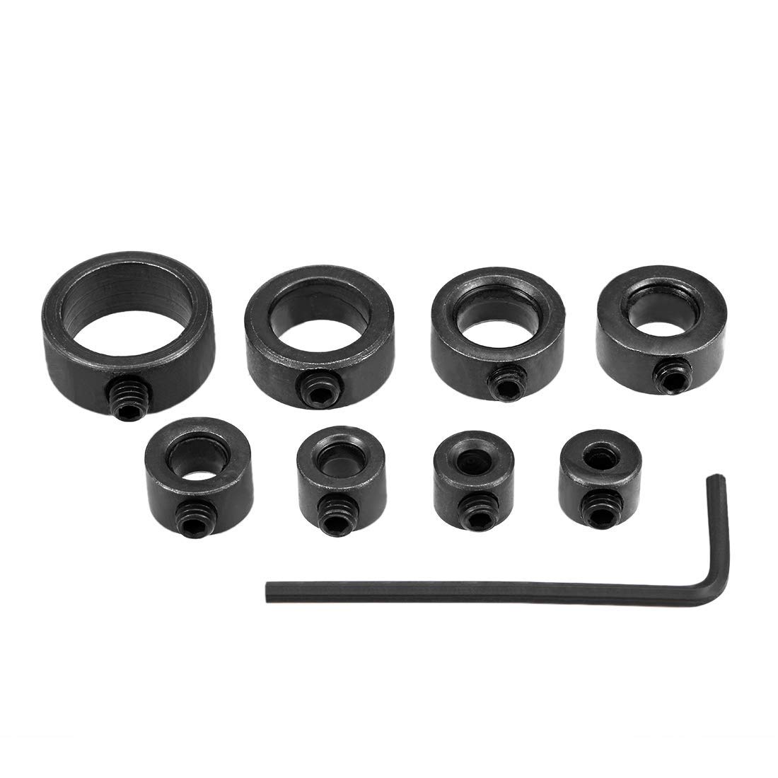 Utoolmart 8 in 1 3-16mm Dia Woodworking Drill Bit Depth Stop Collars Carbon Steel Ring Positioner Locator with Allen Wrench to Tighten The Stops Set Screw