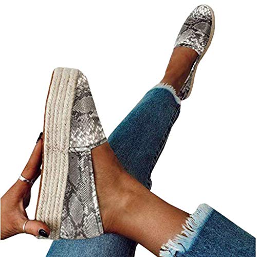 Pumps Platform Espadrille Sneakers for Women:Print Canvas Casual Flats Classic Slip-On Comfortable Shoes White - Thumbnail 4