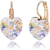 Austrian Crystal Heart Drop Leverback Earrings for Women 14K Rose Gold Plated Hypoallergenic Jewelry