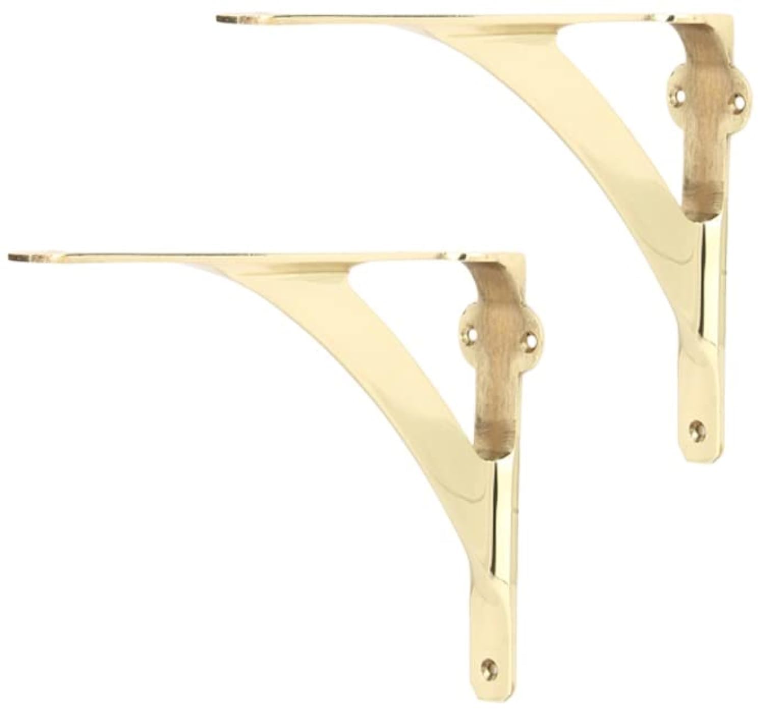 A29 Set of 2 Classic 5 7/8 Inches Brass Shelf Brackets with Brass Finish Heavy Duty Adjustable Support Brackets Easy Installation Hardware